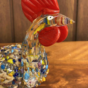 Rooster in Murano blown glass, animal sculpture.