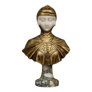 Albasten en vergulde bronzen buste van "JOAN OF ARC" door G. VAN VAERENBERGH: