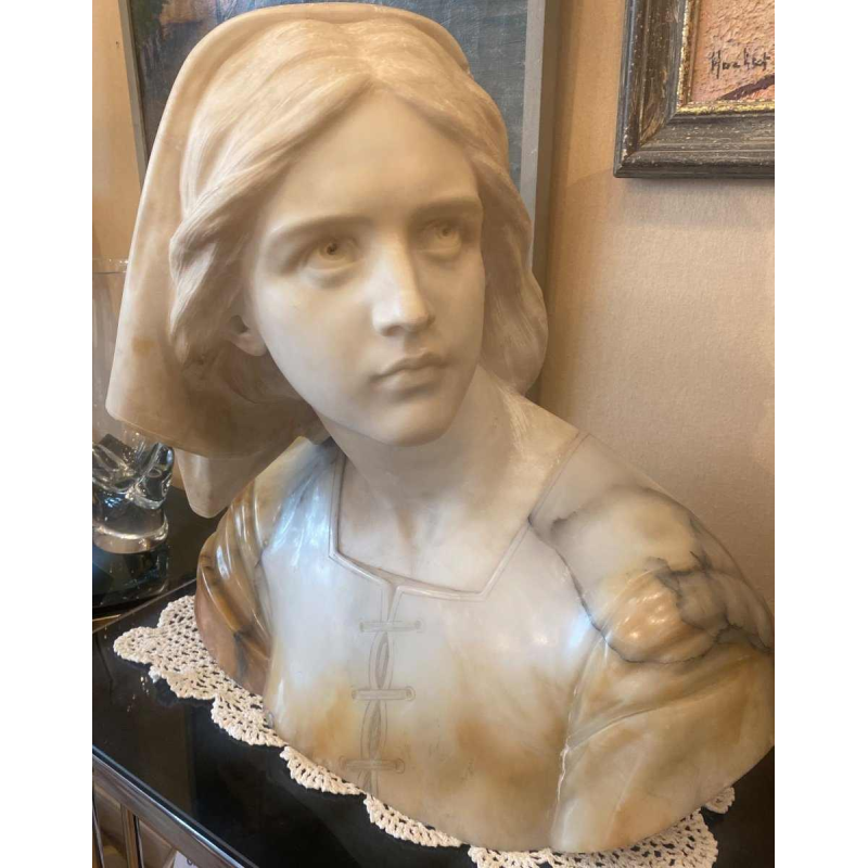 Giuseppe Bessi, marble sculpture, bust of Joan of Arc signed, late 19th century