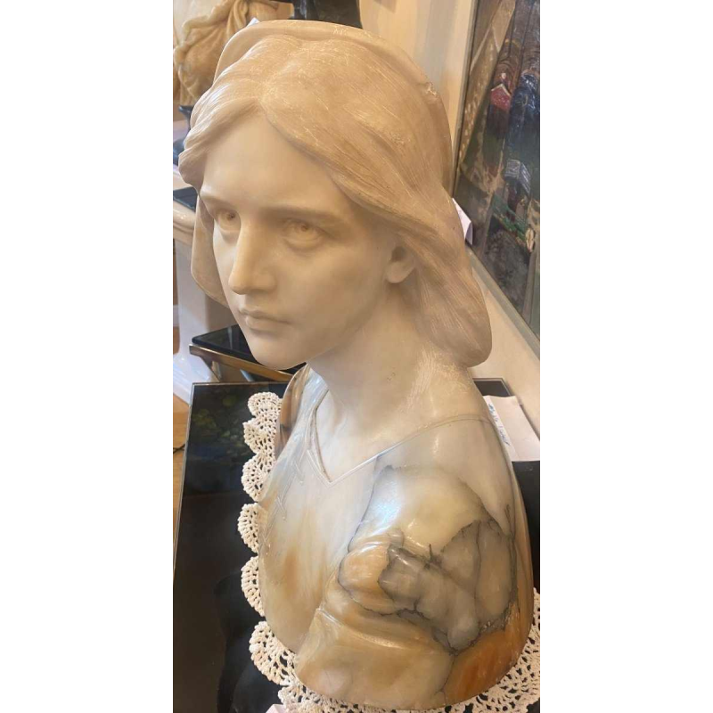 Giuseppe Bessi, marble sculpture, bust of Joan of Arc signed, late 19th century