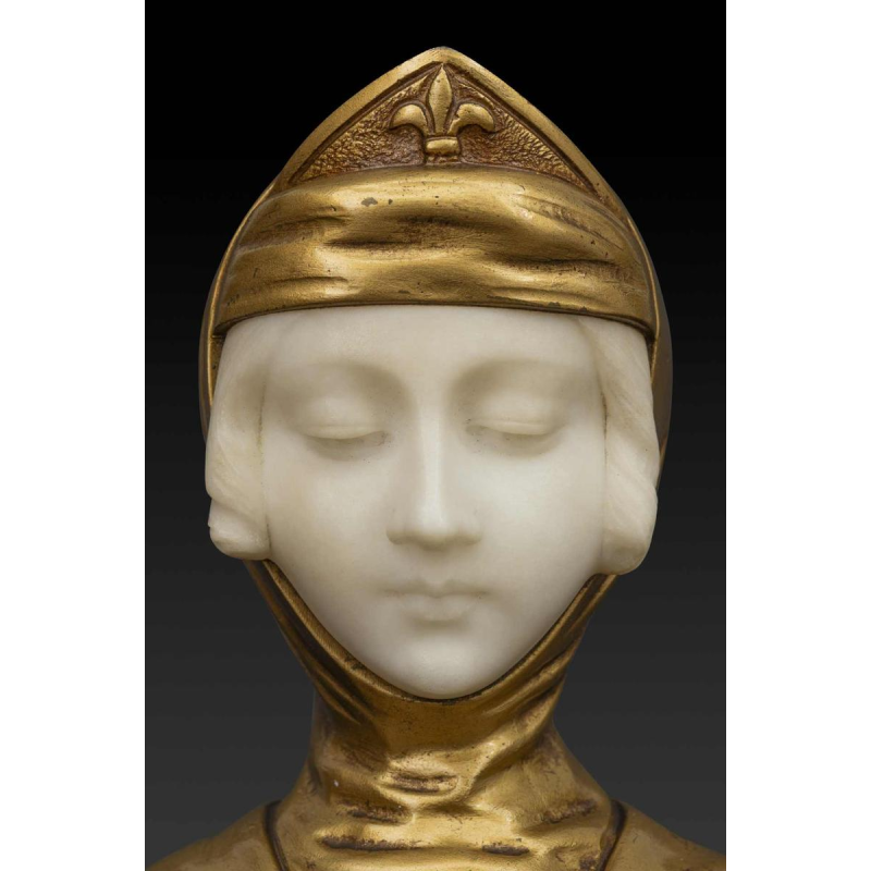 Buste en albâtre et en bronze doré "JEANNE D'ARC" de G. VAN VAERENBERGH