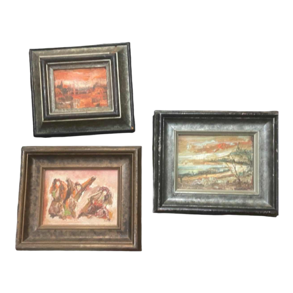 Series of 3 small paintings by Zoltan Perelmutter expressionism