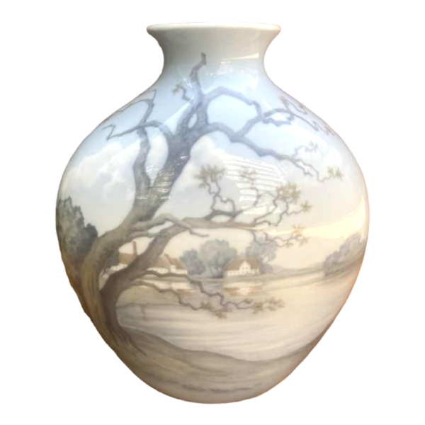 Bing & Grondahl Denmark, porcelain vase with landscape decor, ca 1920
