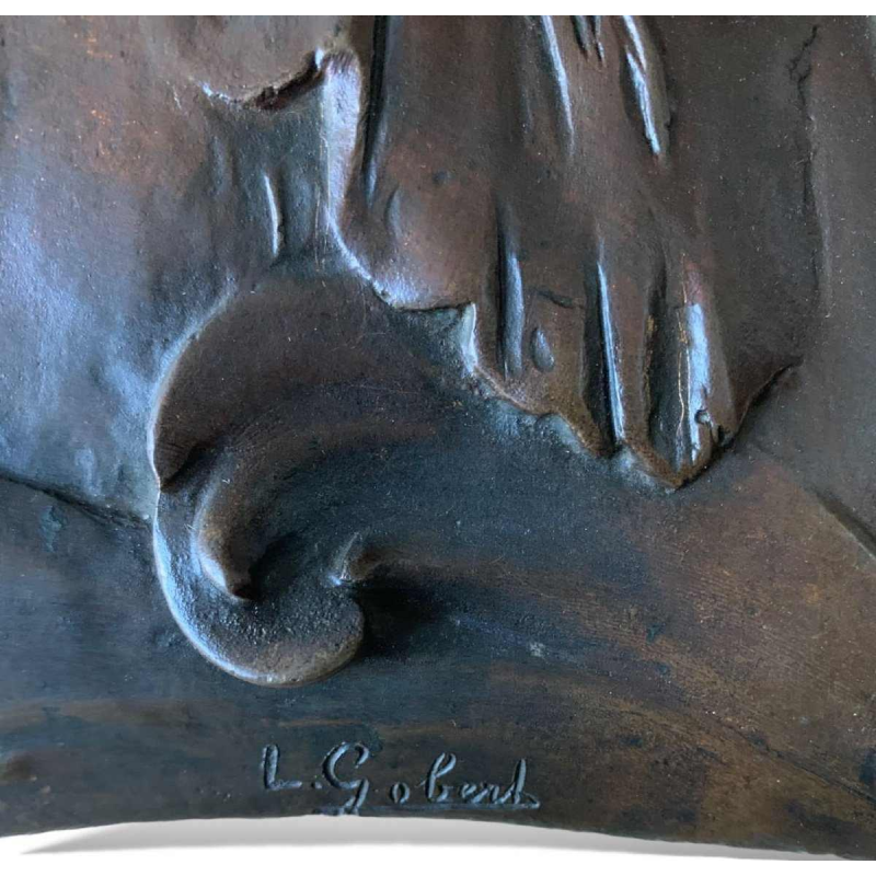 L. Gobert "Portrait de Jeune femme" sculpture bas-relief en bronze Art Nouveau