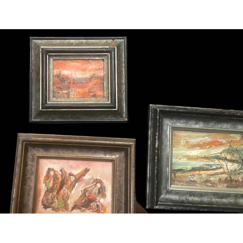 Series of 3 small paintings by Zoltan Perelmutter expressionism