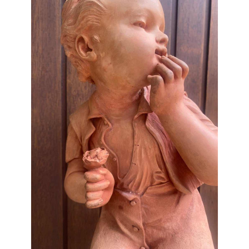 Charles Martial Baury Child terracotta sculpture signed and dated 1868