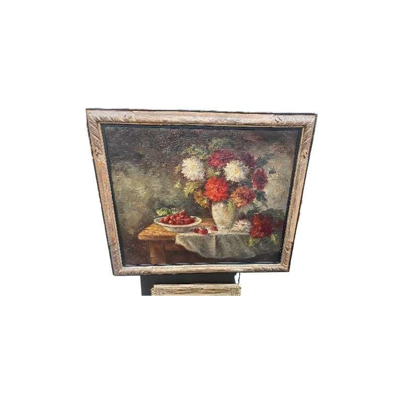 Still life painting of flowers oil on canvas signed, 20th century