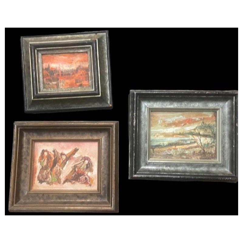 Series of 3 small paintings by Zoltan Perelmutter expressionism