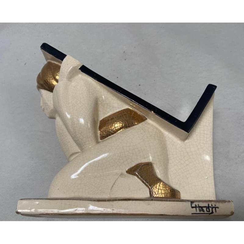 Crackled earthenware bookholder signed Hadji Jouvenia edition