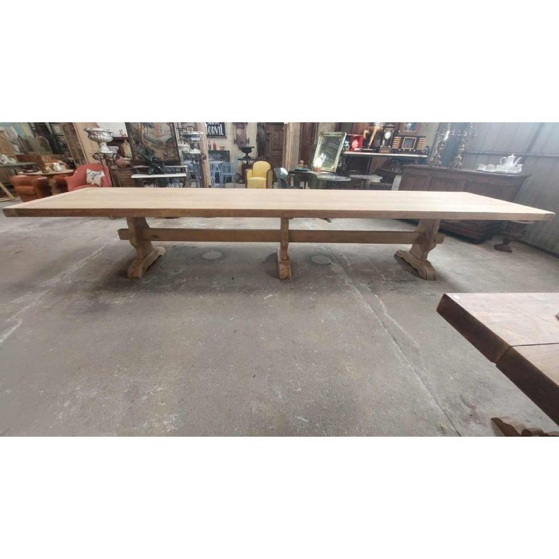 Large solid oak monastery table (4.50 m), mid 20th century