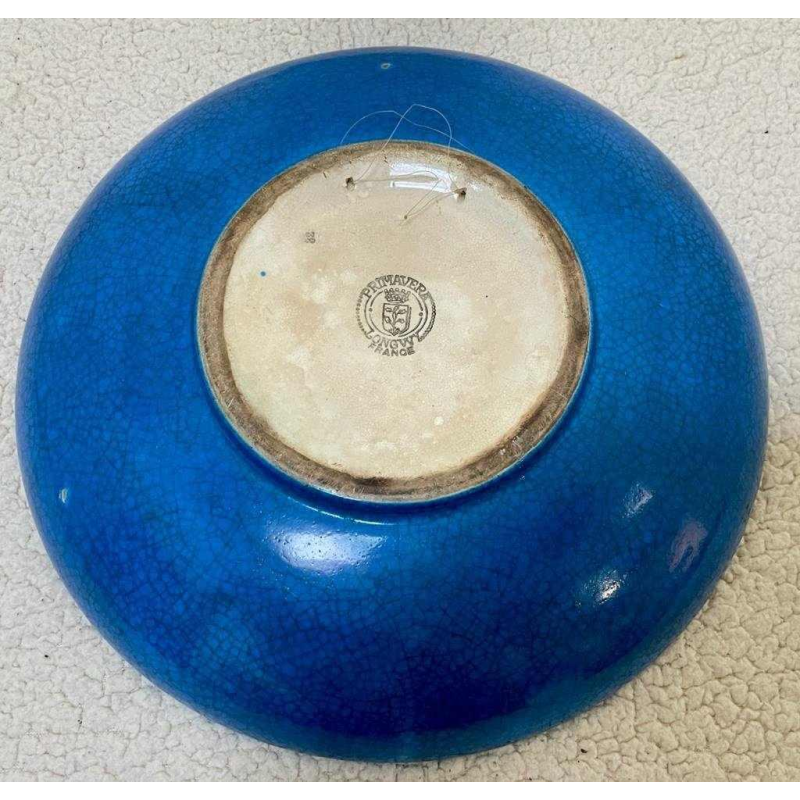 Large Plat Longwy - Décor Oiseau Stylisé - Signé/cachet : Primavera Longwy