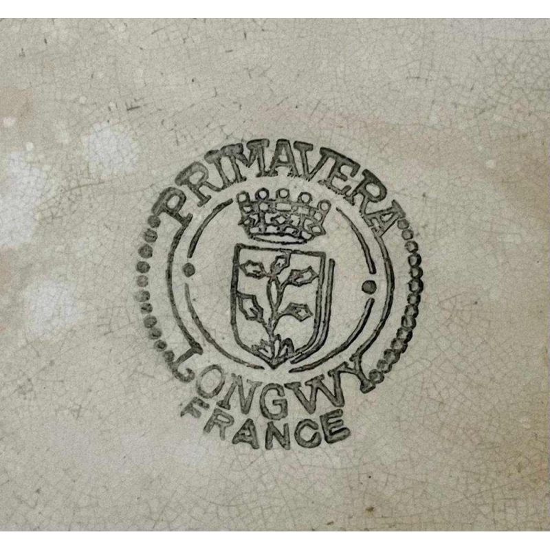 Large Plat Longwy - Décor Oiseau Stylisé - Signé/cachet : Primavera Longwy