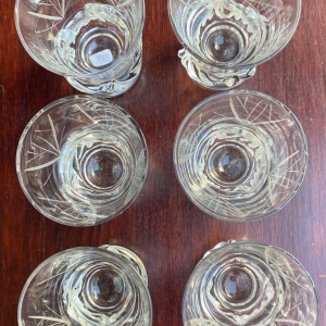 Six small crystal digestif stemmed glasses signed Daum France