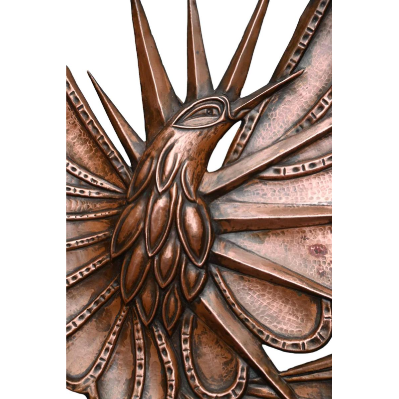 Bird' embossed copper bas-relief, hand-made wall decoration, Art Nouveau period