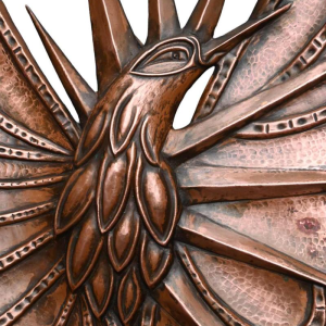 Bird' embossed copper bas-relief, hand-made wall decoration, Art Nouveau period