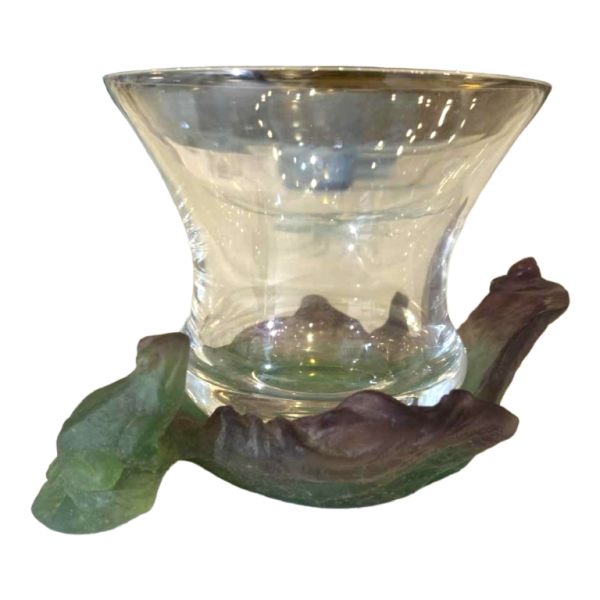 Daum, vide-poches grenouille en pâte de verre avec gobelet en cristal