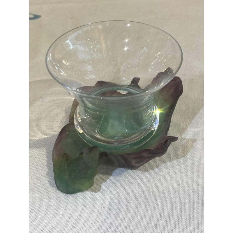 Daum, vide-poches grenouille en pâte de verre avec gobelet en cristal