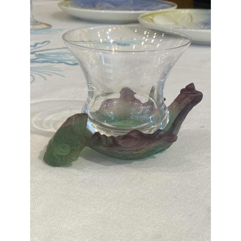 Daum, glass beaker frog with crystal goblet