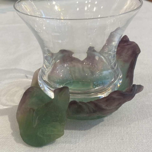 Daum, vide-poches grenouille en pâte de verre avec gobelet en cristal