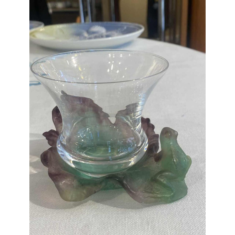 Daum, vide-poches grenouille en pâte de verre avec gobelet en cristal