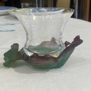 Daum, glass beaker frog with crystal goblet