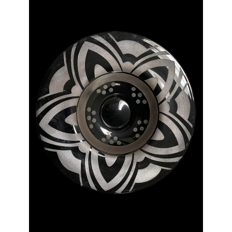 Art Deco black and grey glass dish with geometric decoration, Belgian work ca 1930