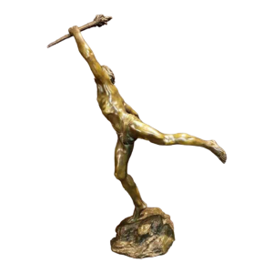 Lemoyne "Porteur de la flamme" bronze sculpture with green patina