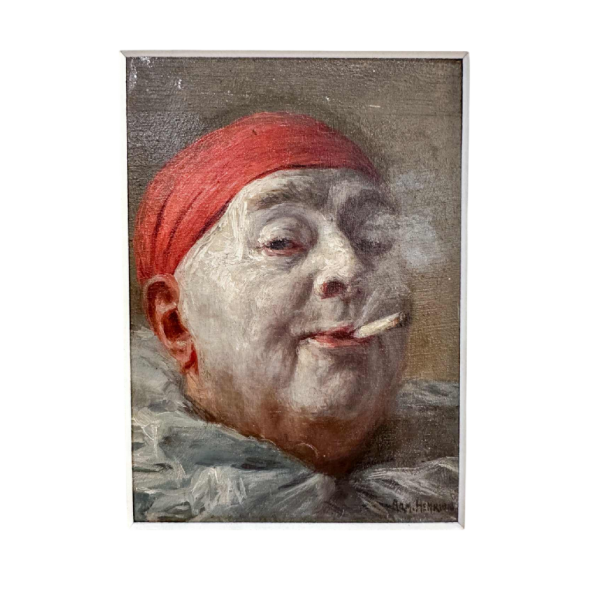Armand Henrion 'Zelfportret als pierrot' schilderij, olieverf op doek
