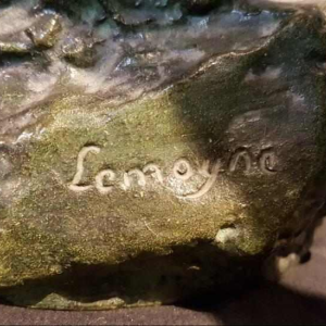 Lemoyne "Porteur de la flamme" bronze sculpture with green patina