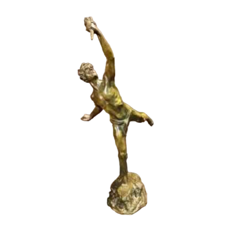 Lemoyne "Porteur de la flamme" sculpture en bronze patine verte