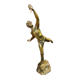 Lemoyne "Porteur de la flamme" bronze sculpture with green patina
