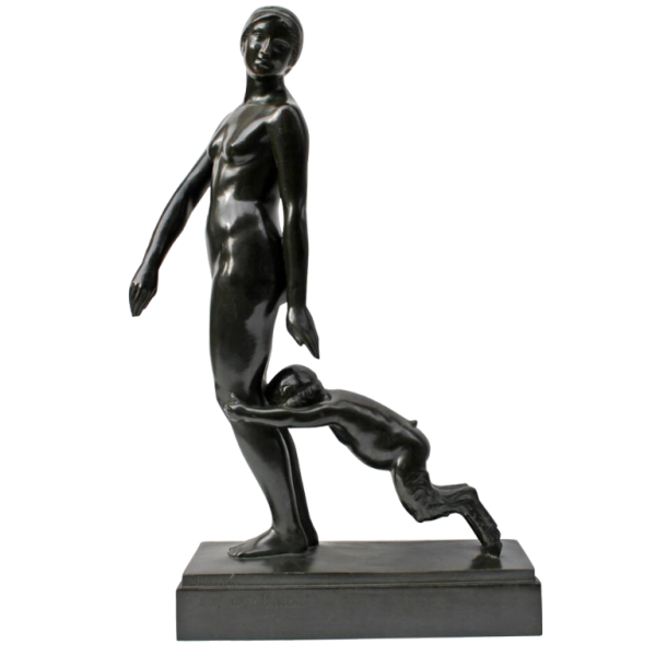 JEUNE FEMME ET FAUNE,BRONZE ART-DECO PAUL SILVESTRE