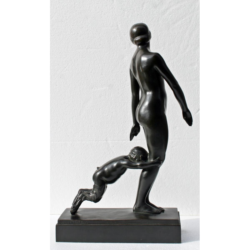 NUDE AND FAUNA , ART-DECO BRONZE SCULPTURE BY PAUL SILVESTRE .