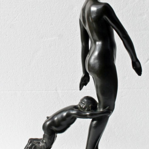 NUDE AND FAUNA , ART-DECO BRONZE SCULPTURE BY PAUL SILVESTRE .