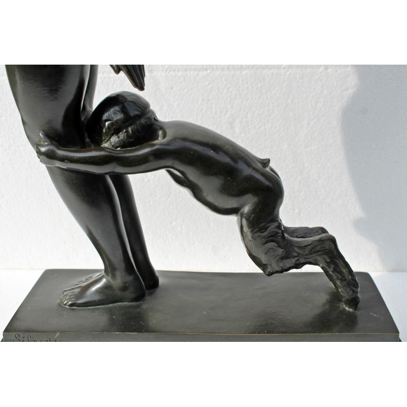 NUDE AND FAUNA , ART-DECO BRONZE SCULPTURE BY PAUL SILVESTRE .