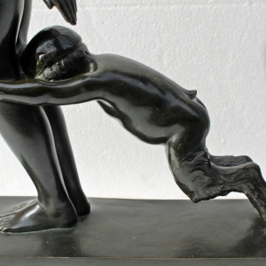 JEUNE FEMME ET FAUNE,BRONZE ART-DECO PAUL SILVESTRE