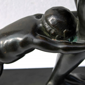 JEUNE FEMME ET FAUNE,BRONZE ART-DECO PAUL SILVESTRE