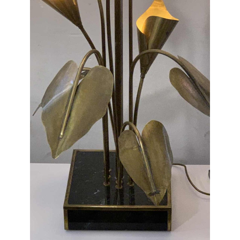 MAISON JANSEN, Palm Golden Brass Table lamp / Floor lamp, Arum Flowers 1970s