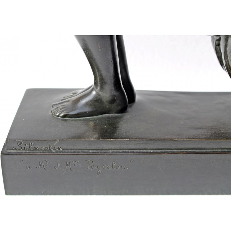 NUDE AND FAUNA , ART-DECO BRONZE SCULPTURE BY PAUL SILVESTRE .