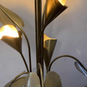 MAISON JANSEN, Palm Golden Brass Table lamp / Floor lamp, Arum Flowers 1970s