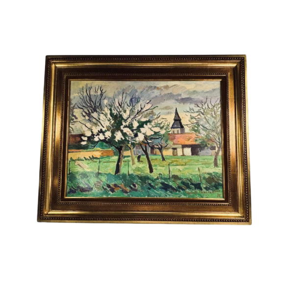 Franck Innocent 'Lente in Heudebouville' post-impressionistische schilderij olieverf op doek, 1978