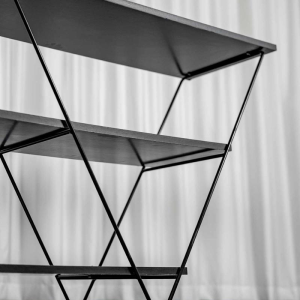 Louise Treschow for Ikea Kavat self-supporting shelf, black lacquered metal, melamine, ca 1990