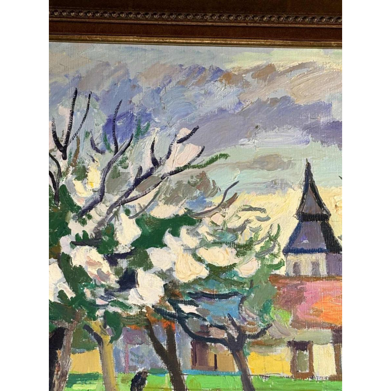 Franck Innocent Spring in Heudebouville post-impressionist painting oil on canvas, 1978