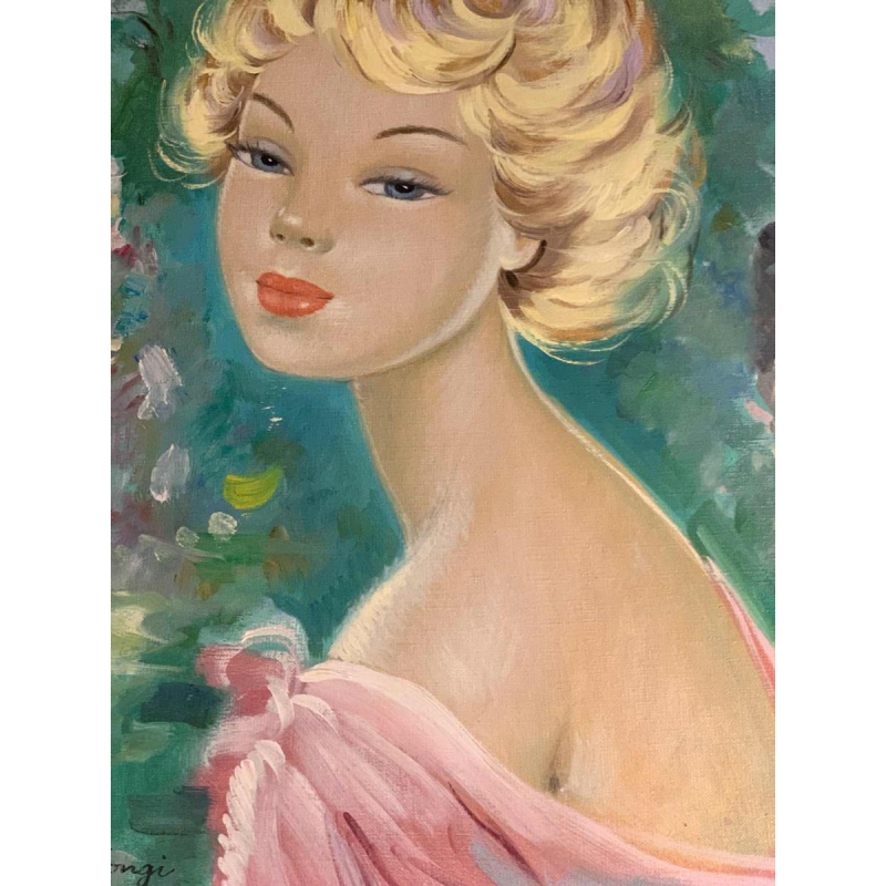 LUCIA LONGI, schilderij Portret van een jonge vrouw, olieverf op doek, ca 1950