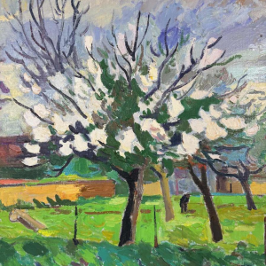 Franck Innocent 'Lente in Heudebouville' post-impressionistische schilderij olieverf op doek, 1978