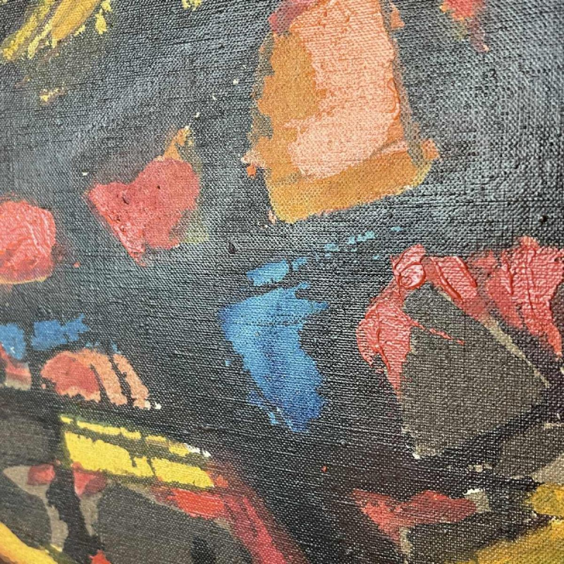 JEAN-LOUIS RUYTHOORENS 'Soleil et Calebasses' Lubumbashi 1972, tableau abstrait, huile sur toile