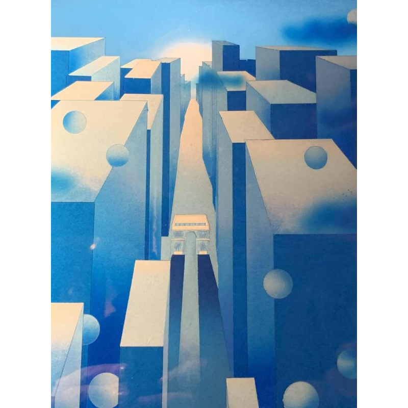 PATRICE PLACEMAN "PARIS" Op'Art Schilderij Eglomisé Plexiglas Surrealistisch '75