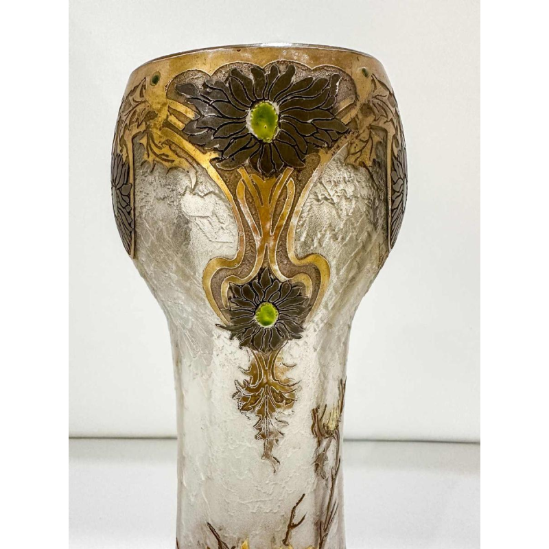 Legras, set van 3 Art Nouveau vazen, decoratie van distelbloemen, zuurgeëtst glas, ca 1890