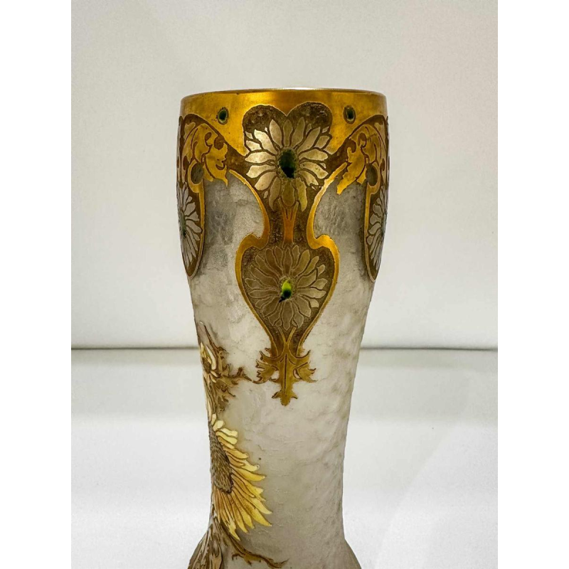 Legras, set van 3 Art Nouveau vazen, decoratie van distelbloemen, zuurgeëtst glas, ca 1890