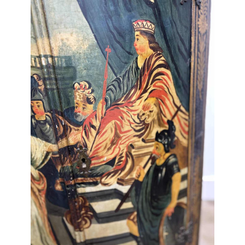 Meuble d'angle polychrome, décor peint 'Scène de Cour' 19e siècle